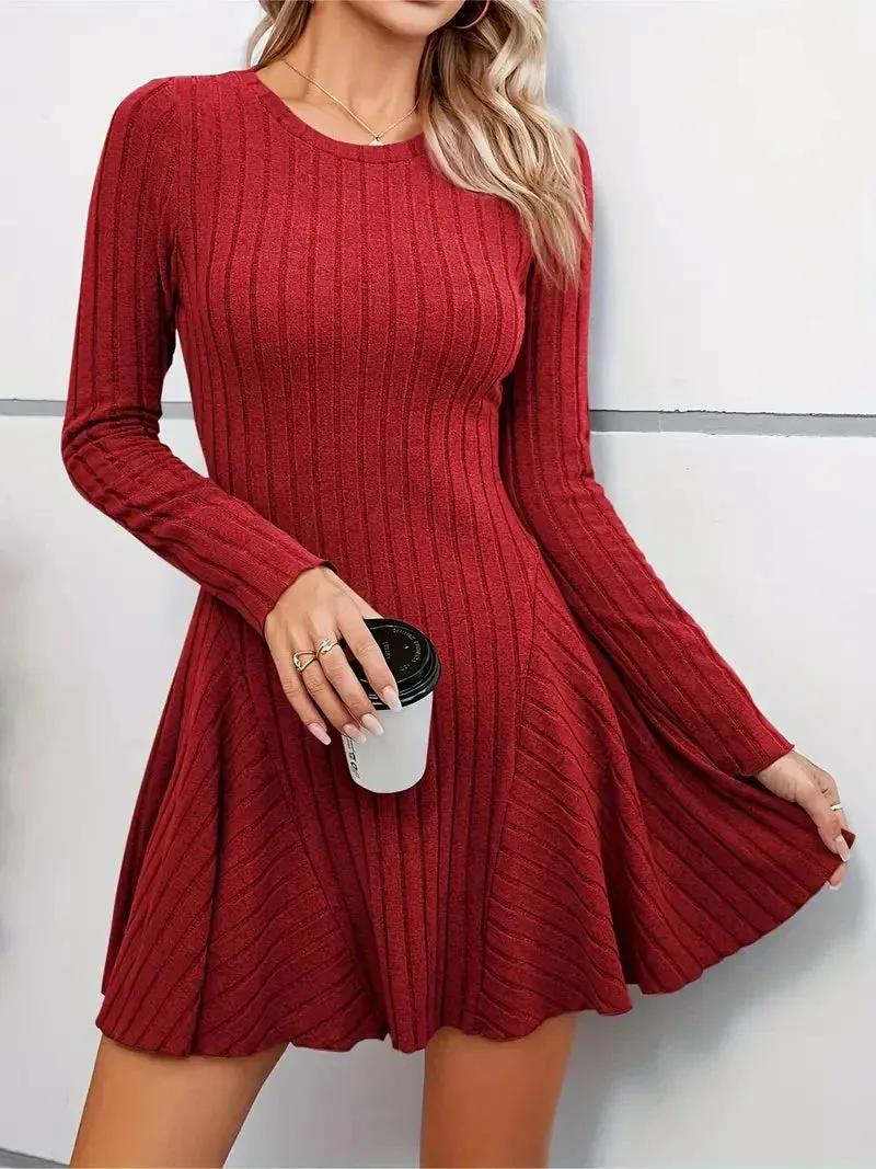 Flytonn- Rib Knit Flare Sweater Dress