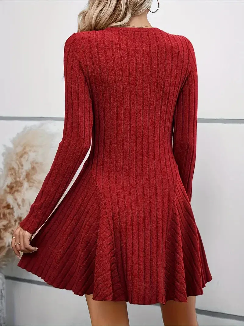 Flytonn- Rib Knit Flare Sweater Dress