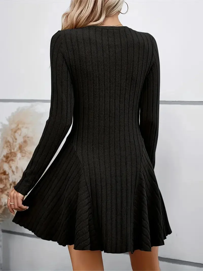 Flytonn- Rib Knit Flare Sweater Dress