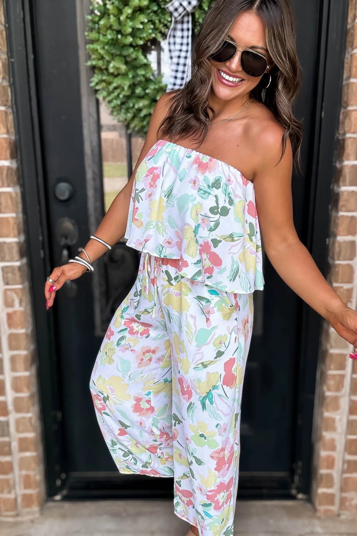 Fresh Beginnings Ivory Multi Print Strapless Jumpsuit