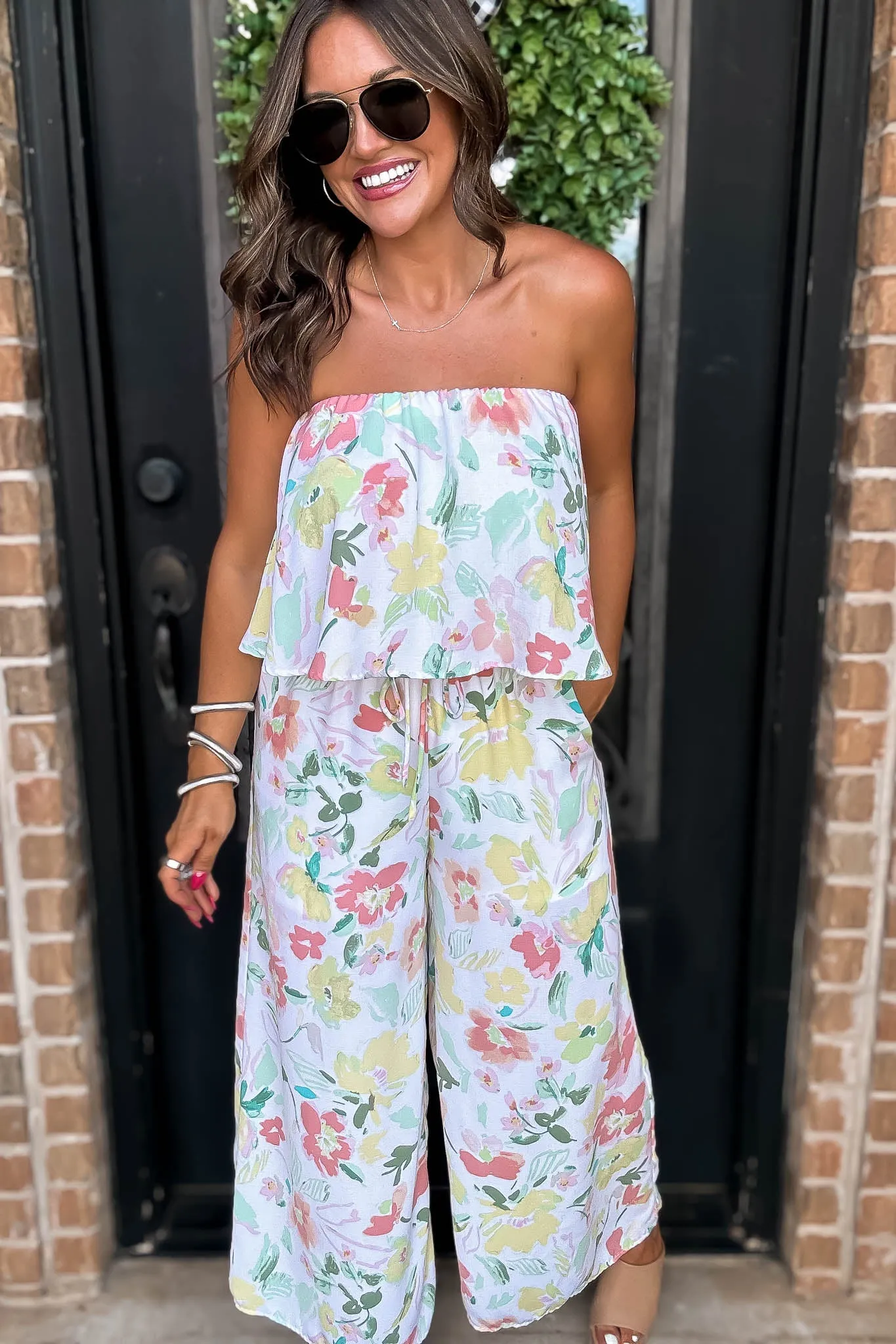 Fresh Beginnings Ivory Multi Print Strapless Jumpsuit