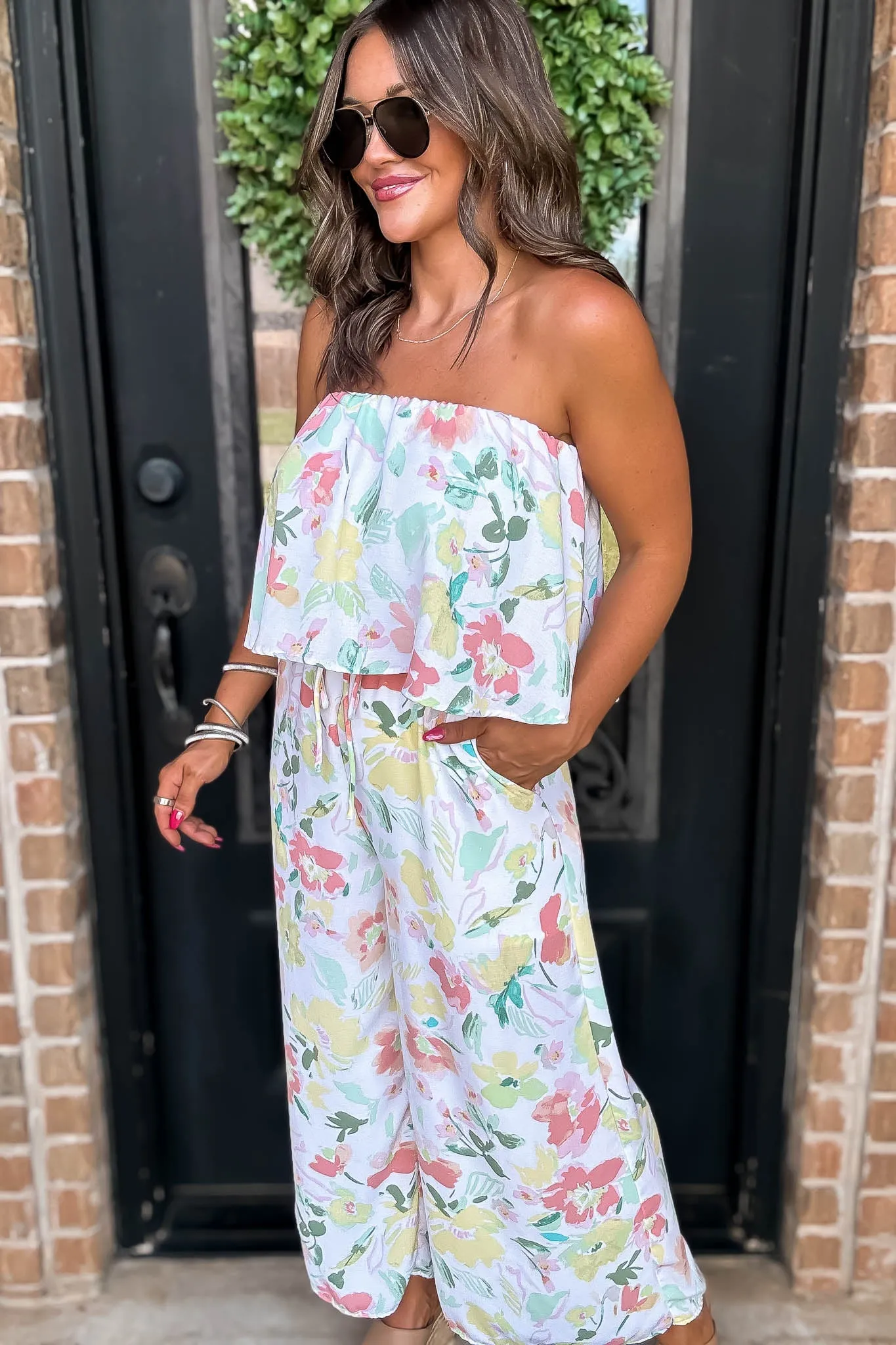 Fresh Beginnings Ivory Multi Print Strapless Jumpsuit