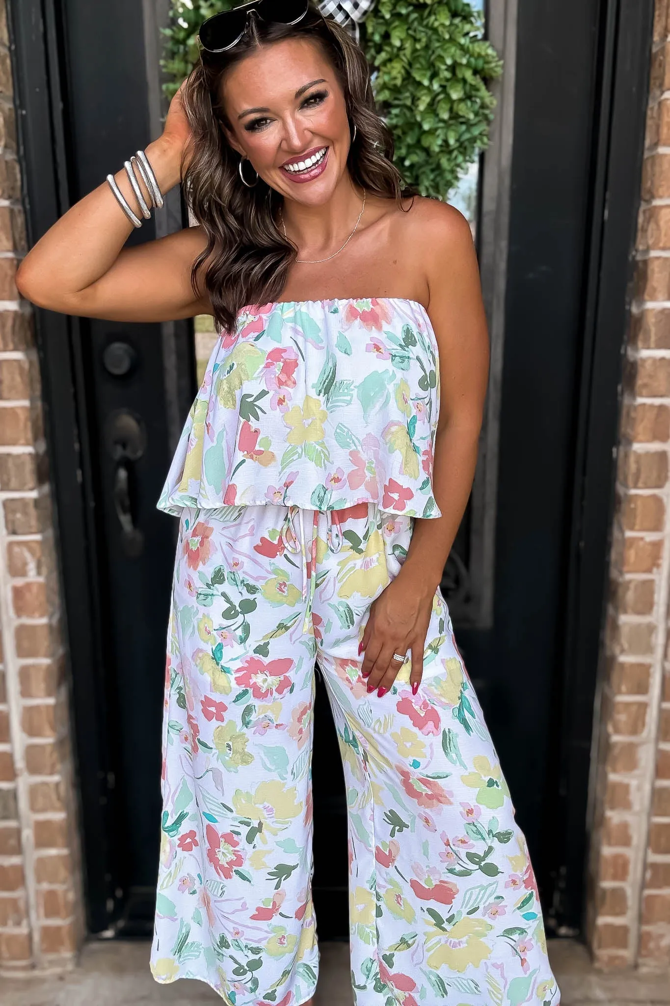 Fresh Beginnings Ivory Multi Print Strapless Jumpsuit