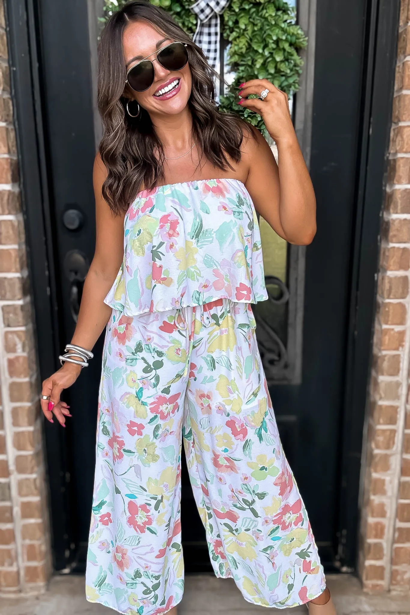 Fresh Beginnings Ivory Multi Print Strapless Jumpsuit