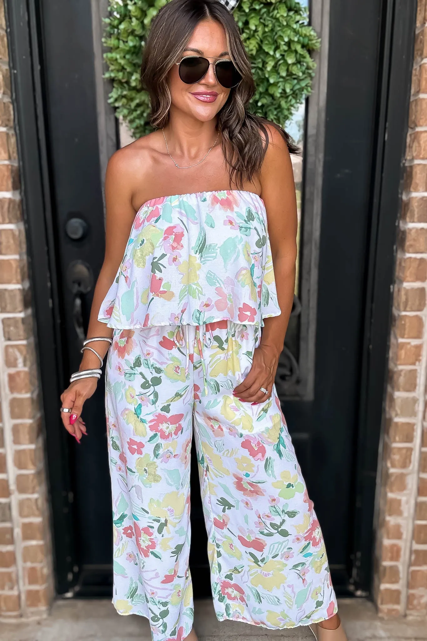 Fresh Beginnings Ivory Multi Print Strapless Jumpsuit