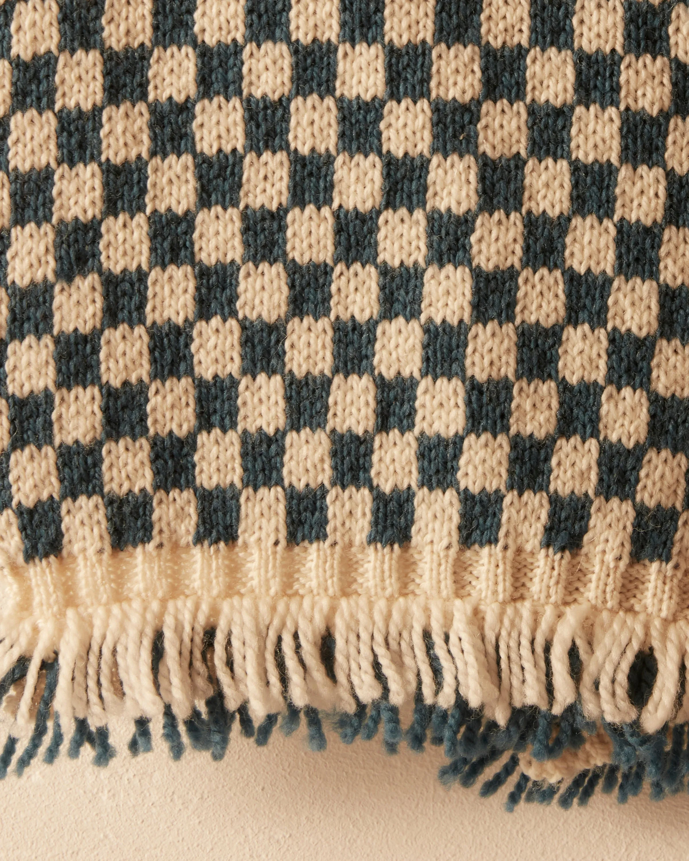 Fringe Check Scarf - Blue Cream