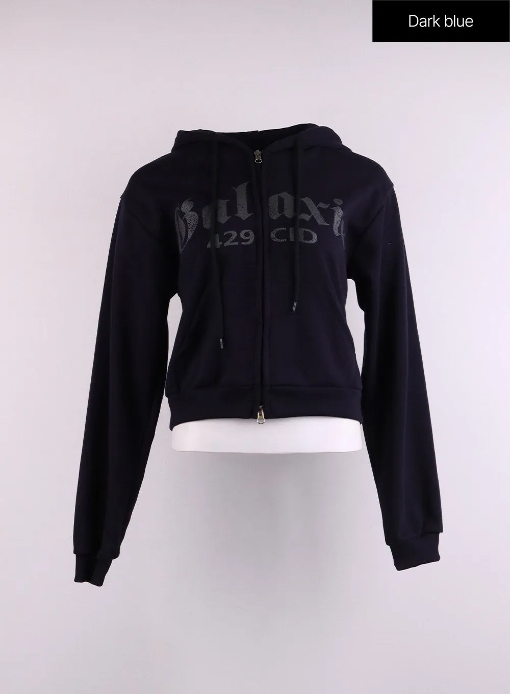 Galaxy Lettering Zip Hoodie with Drawstring CJ429