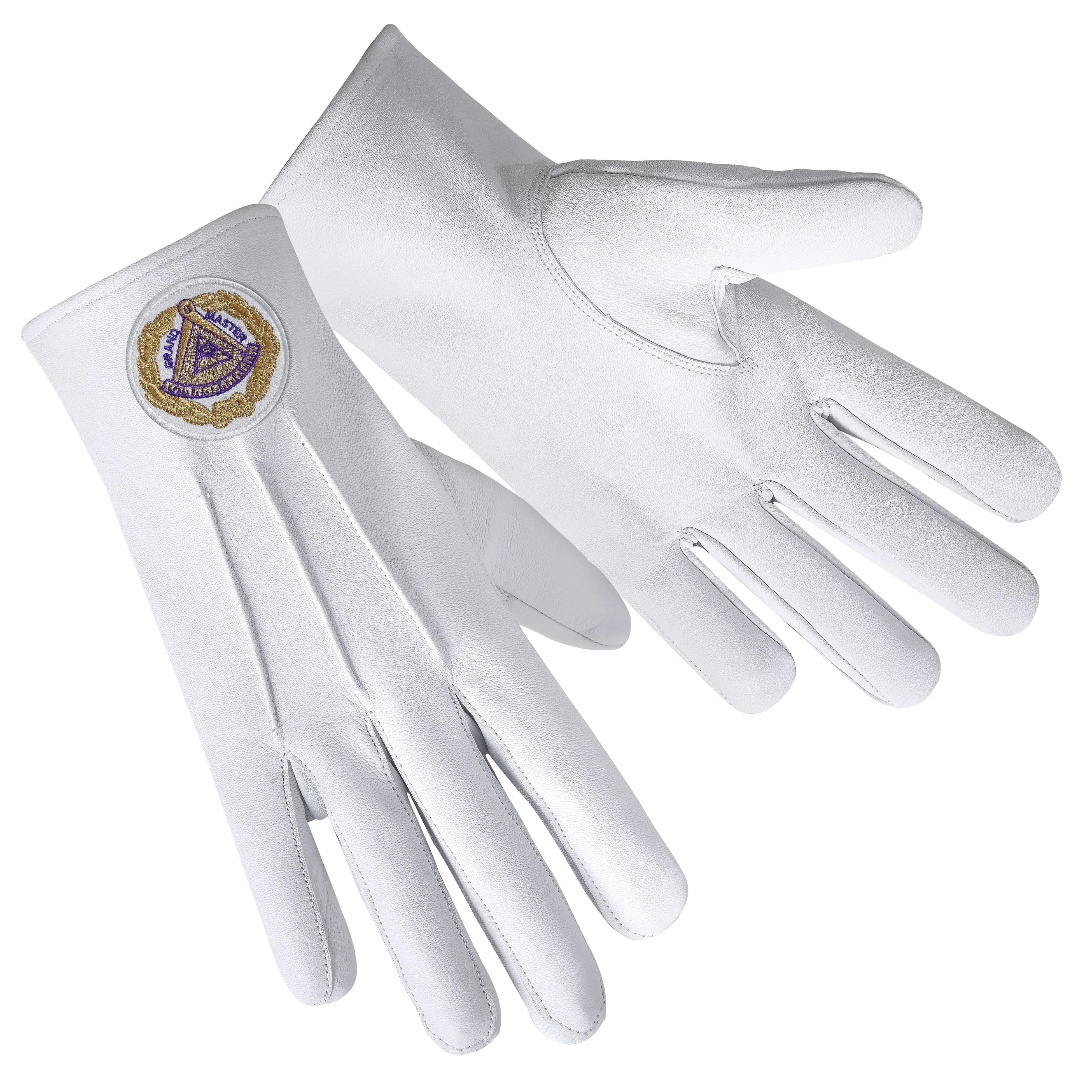 Grand Master Blue Lodge Gloves - Leather With Gold Emblem