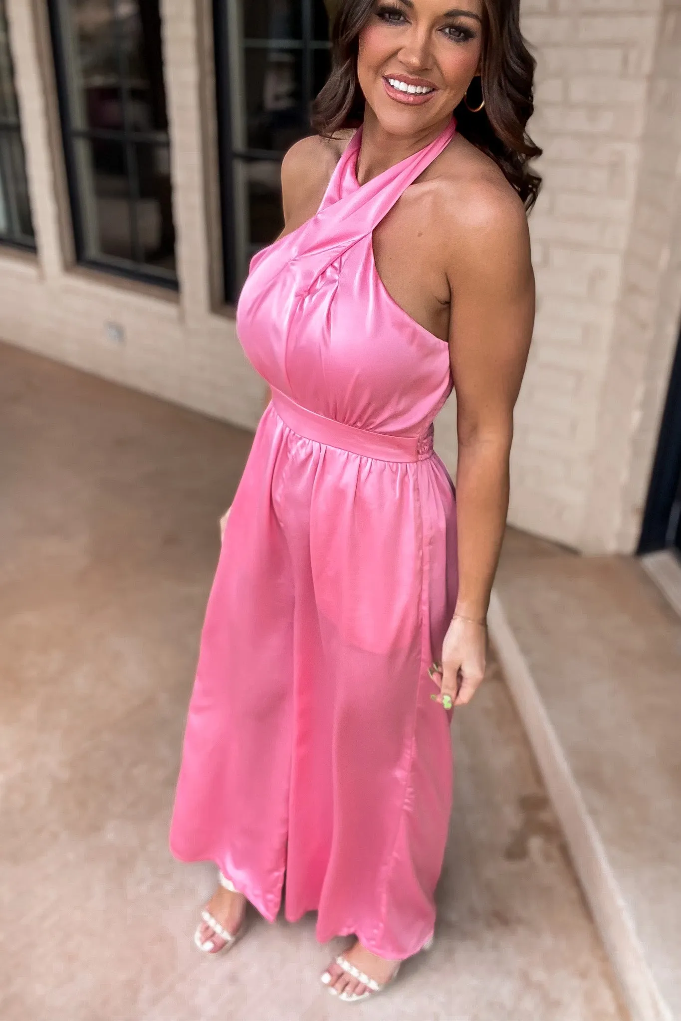 Guest Of Honor Satin Pink Jumpsuit