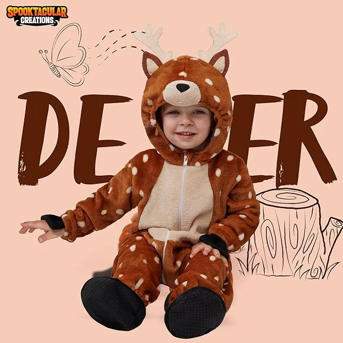 Halloween Baby Pajama, Reindeer Toddler Hooded Jumpsuit Sleepwear