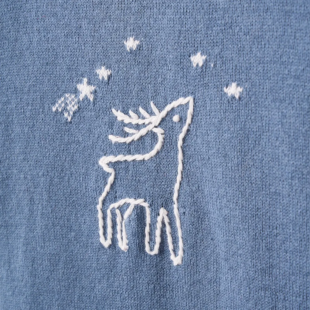 Hand Embroidered Blue Magic Sky Deer Jumpsuit