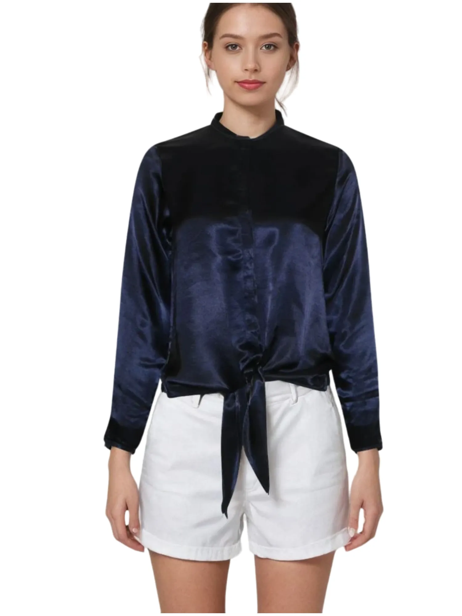 Hard Tail Satin Tie Front Blouse (Style SAT-41)