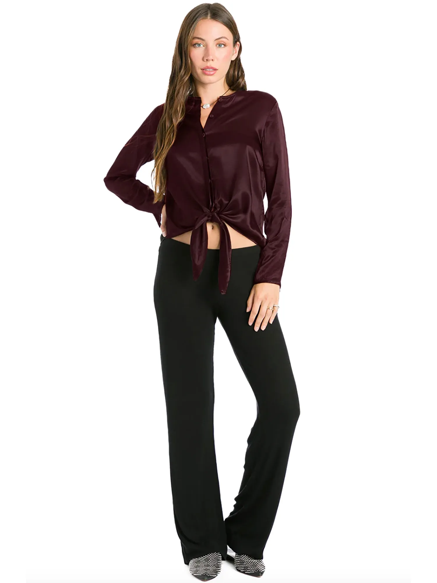 Hard Tail Satin Tie Front Blouse (Style SAT-41)