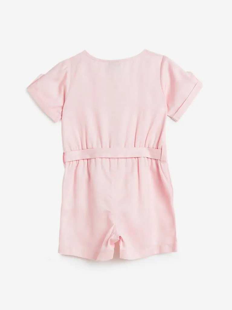 HOP Kids Light Pink Jumpsuit with Belt