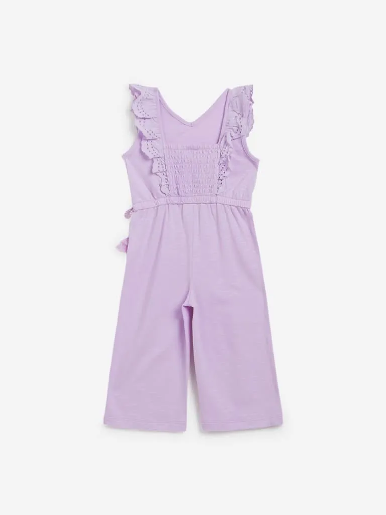 HOP Kids Lilac Lace-Detailed Jumpsuit