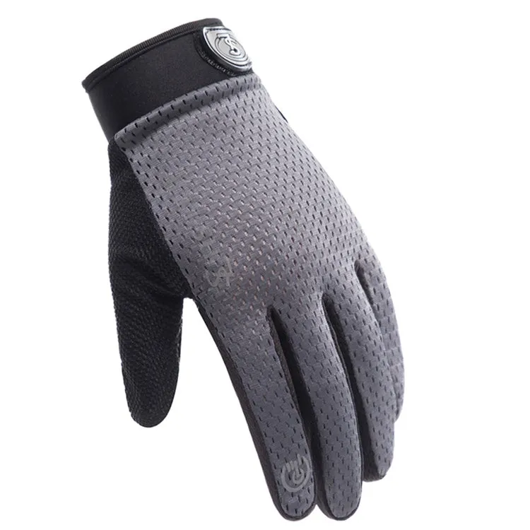 HSLEJP Outdoor Sports Breathable Touch Screen Antiskid Cycling Full Finger Gloves, Size: M(Gray)