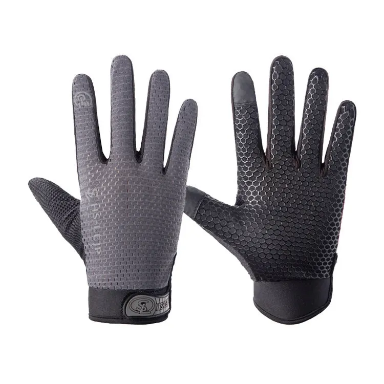 HSLEJP Outdoor Sports Breathable Touch Screen Antiskid Cycling Full Finger Gloves, Size: M(Gray)