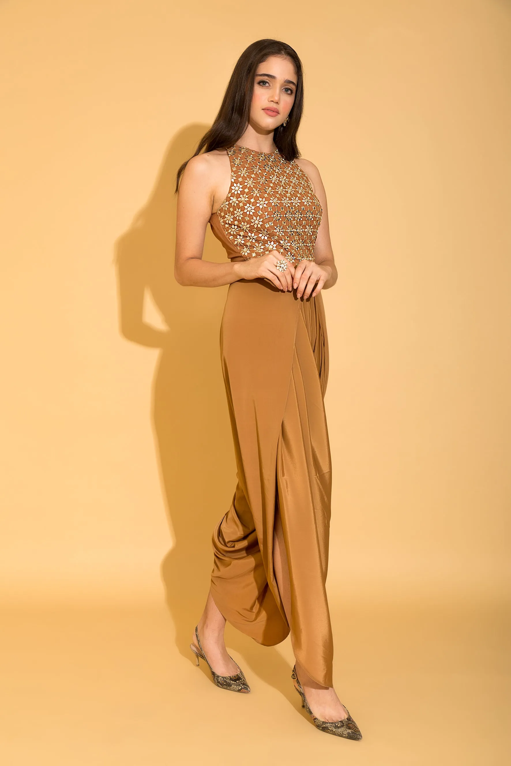 Iced Coffee Embroidered Dhoti Jumpsuit