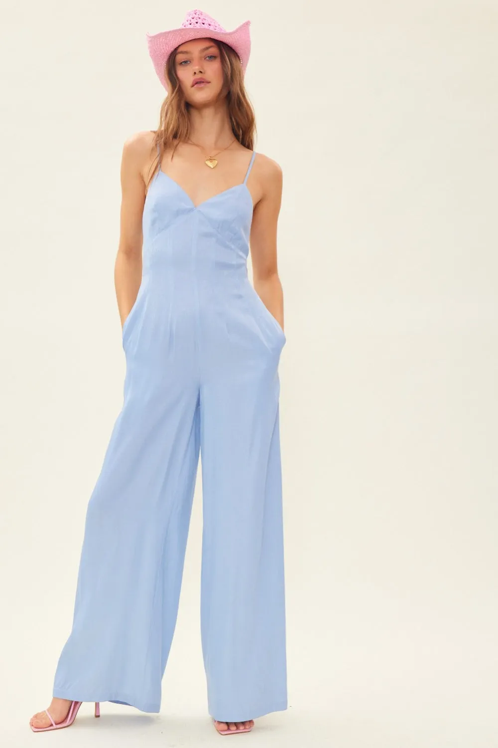 Idem Ditto Drawstring Back Sleeveless Wide Leg Jumpsuit