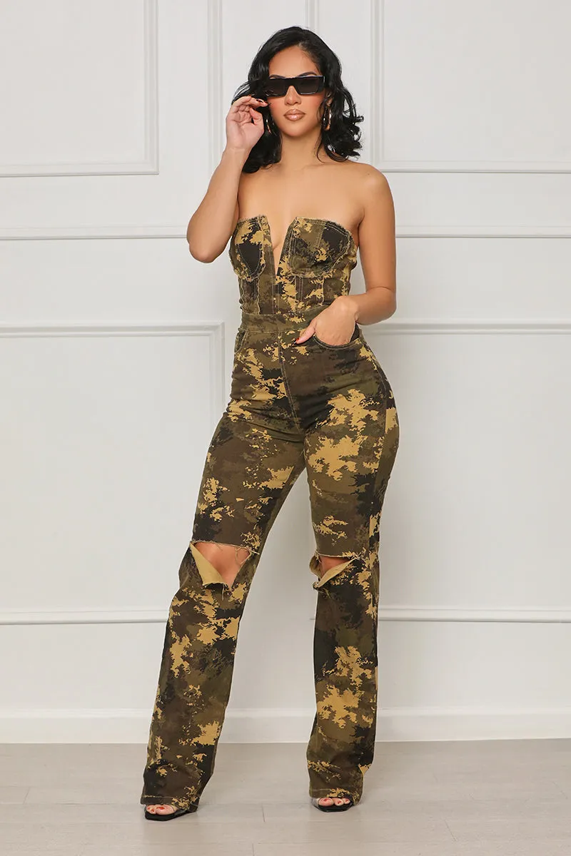 In A Mood Camo Jumpsuit (Green Multi)- FINAL SALE