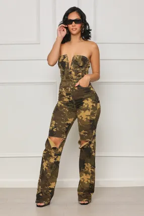 In A Mood Camo Jumpsuit (Green Multi)- FINAL SALE