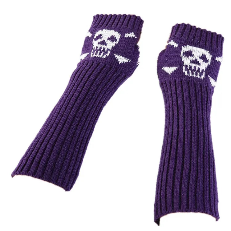 Jacquard Skull Fingerless Warm Gloves Knit Ski Gloves(Deep Gray)