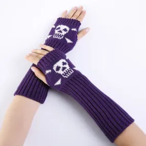 Jacquard Skull Fingerless Warm Gloves Knit Ski Gloves(Purple)