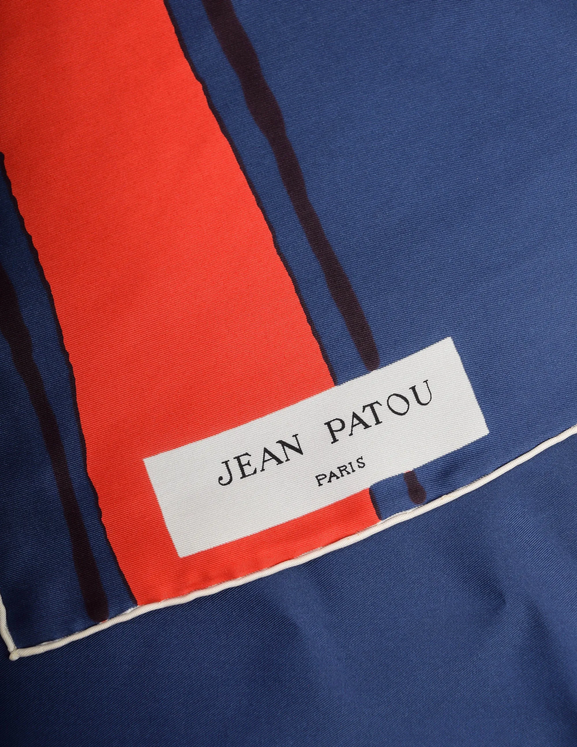 Jean Patou Vintage Red White and Blue Silk Scarf