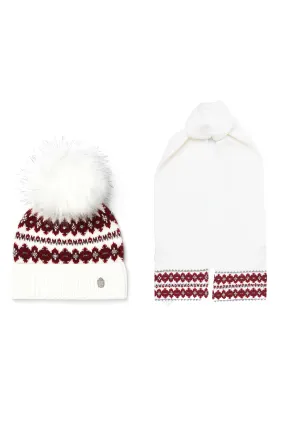 Jennifer Fairisle Bobble Hat & Scarf Set (Natural)