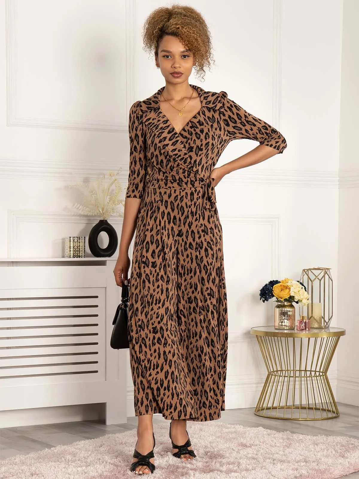 Jolie Moi Saphira Jersey Jumpsuit, Brown Animal