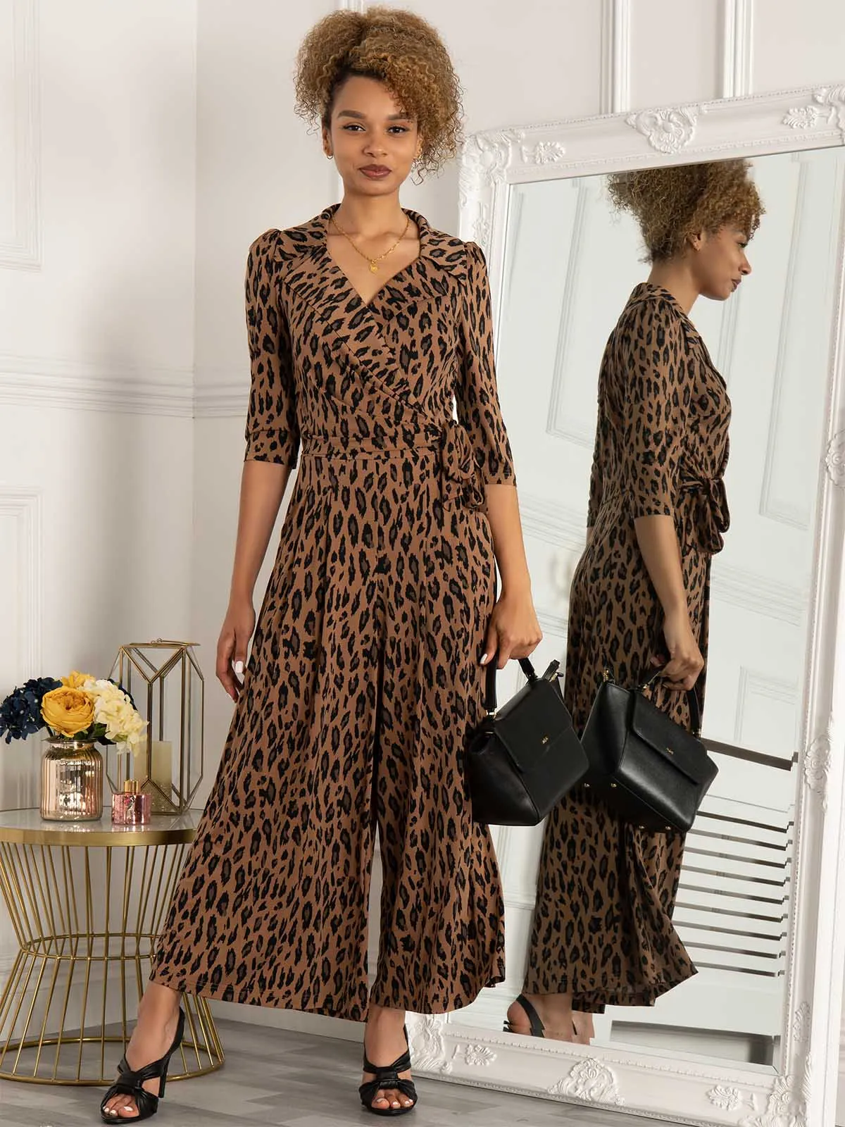 Jolie Moi Saphira Jersey Jumpsuit, Brown Animal