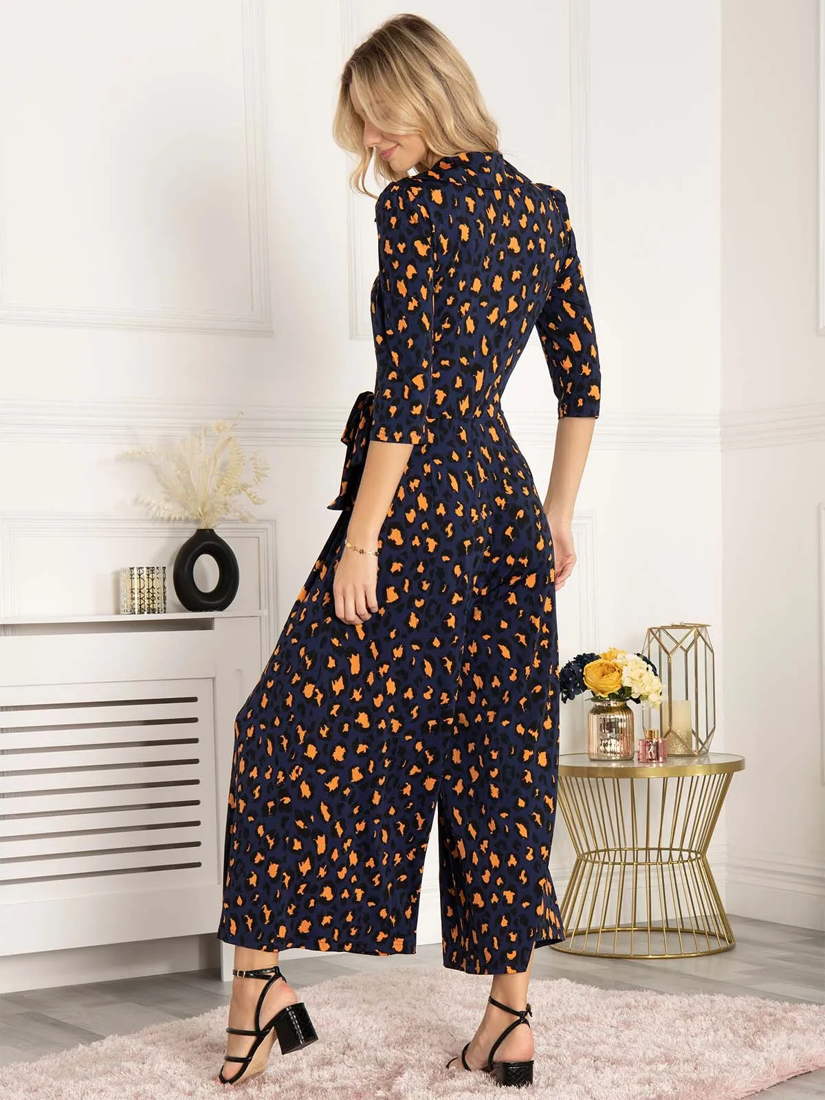 Jolie Moi Saphira Jersey Jumpsuit, Navy Animal