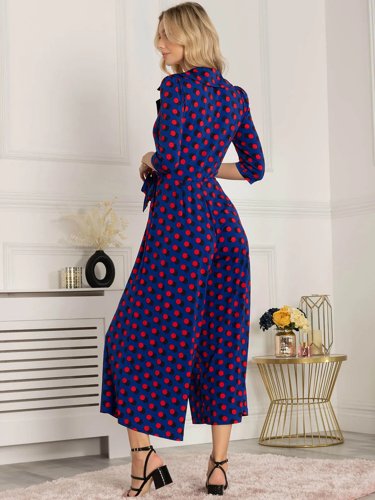 Jolie Moi Saphira Jersey Jumpsuit, Royal Polka