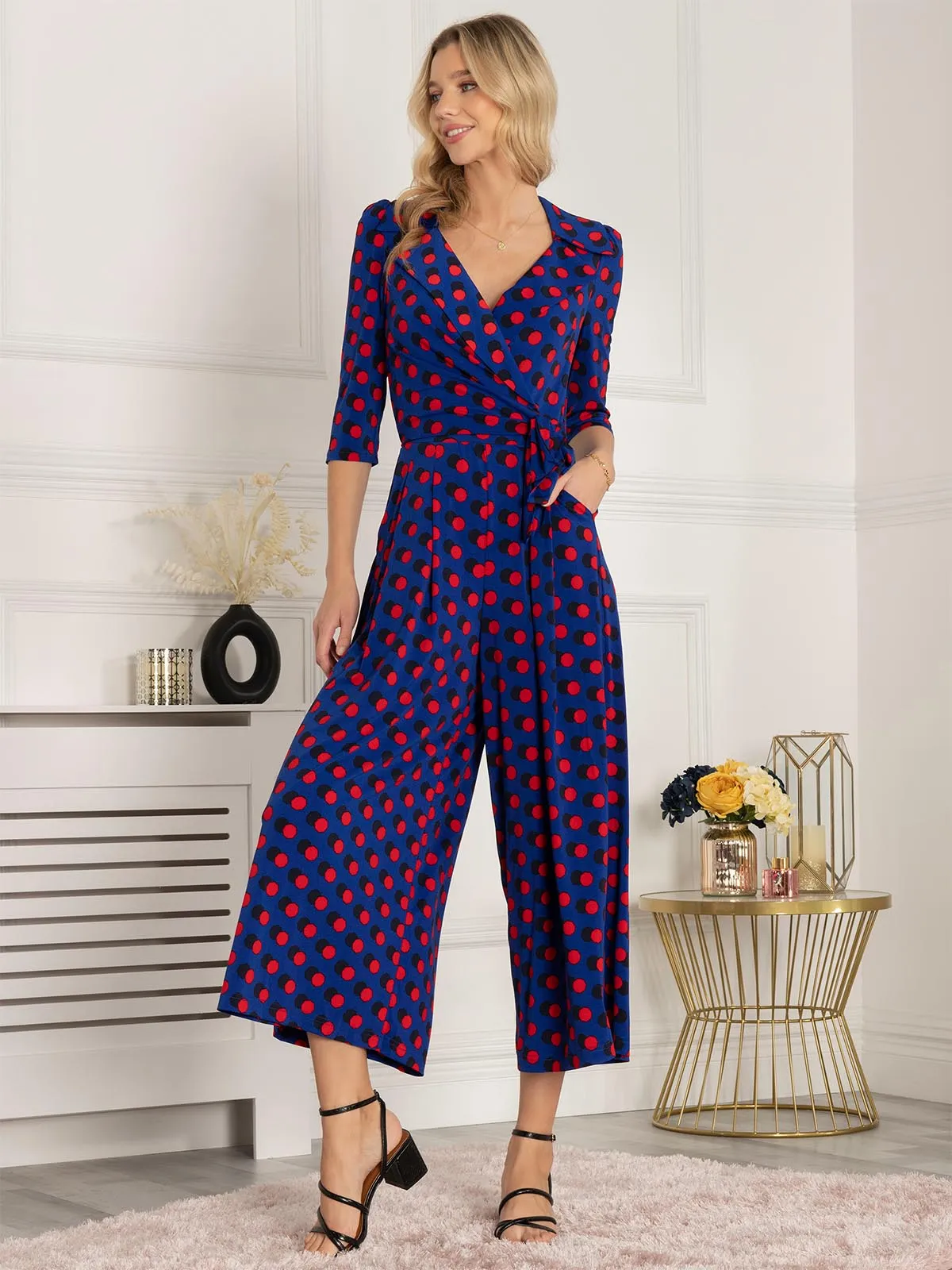 Jolie Moi Saphira Jersey Jumpsuit, Royal Polka