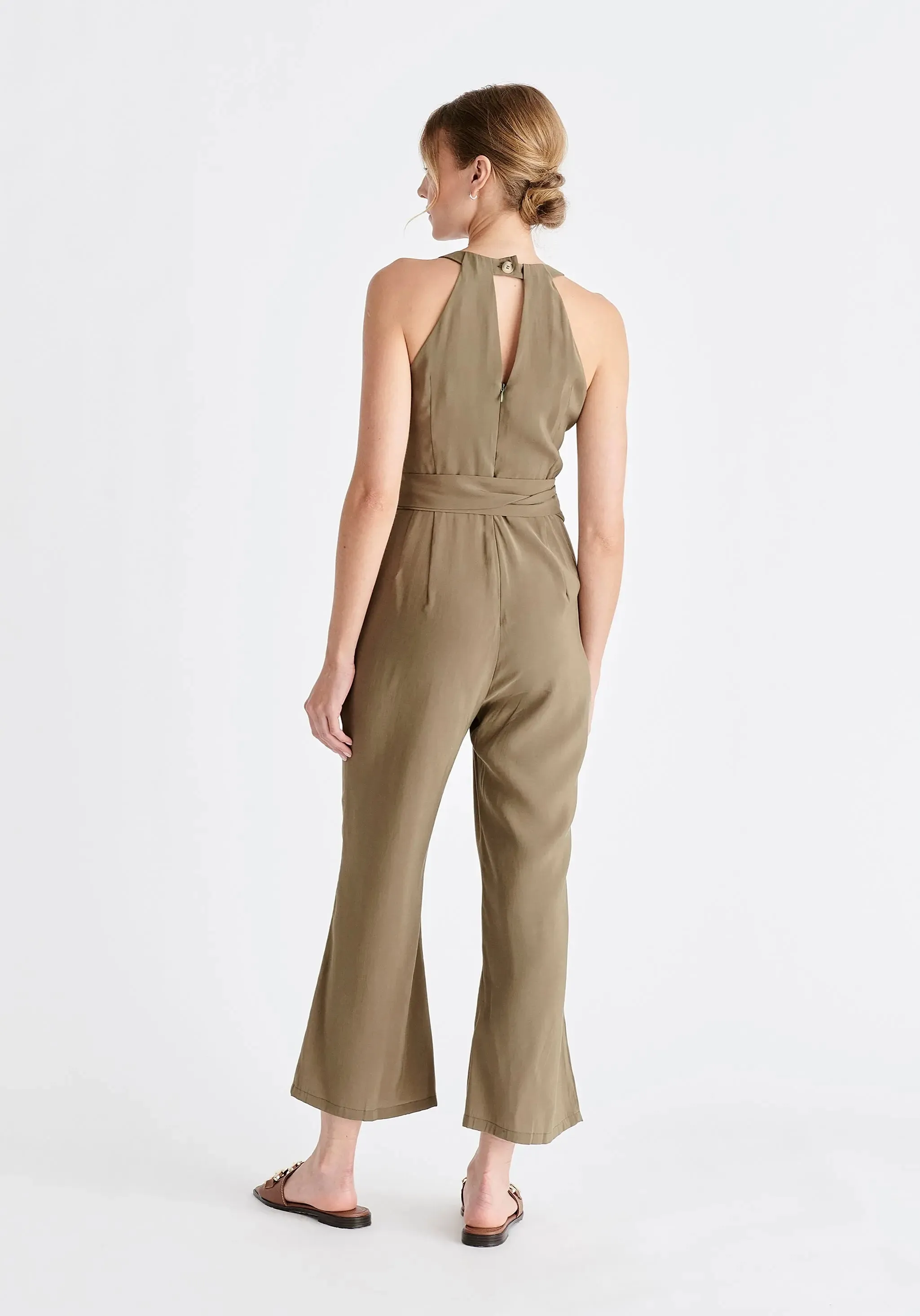 Khaki Waist Tie Jumpsuit