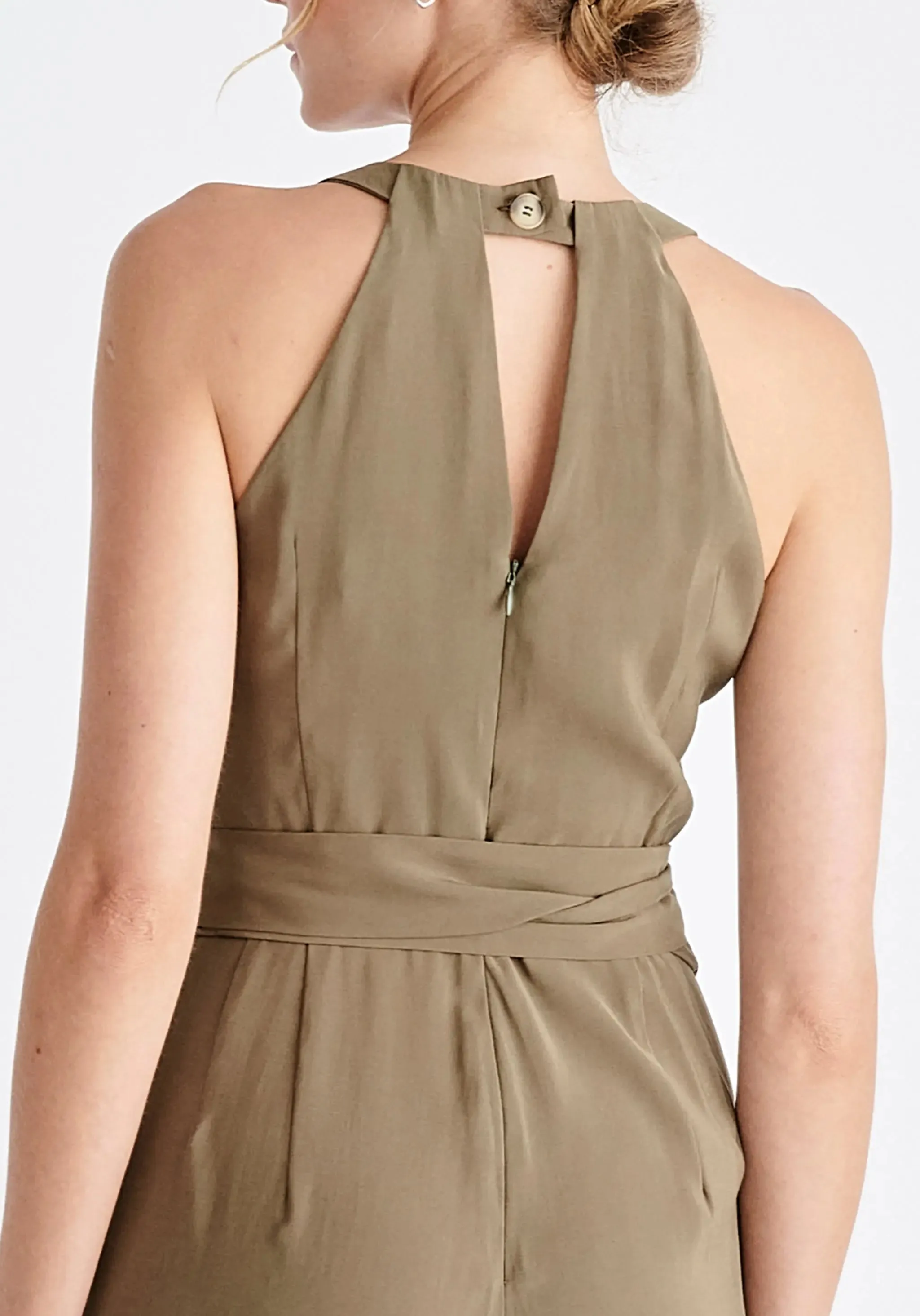 Khaki Waist Tie Jumpsuit