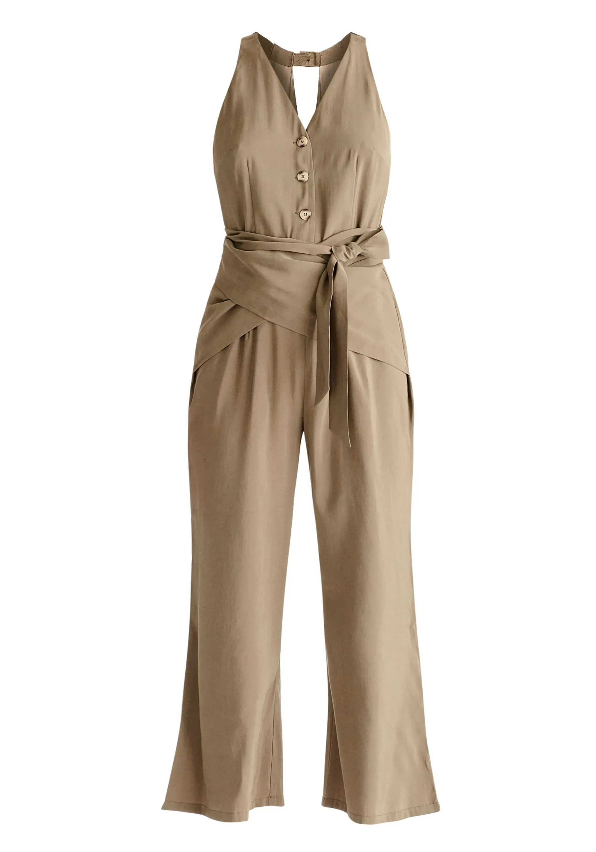 Khaki Waist Tie Jumpsuit