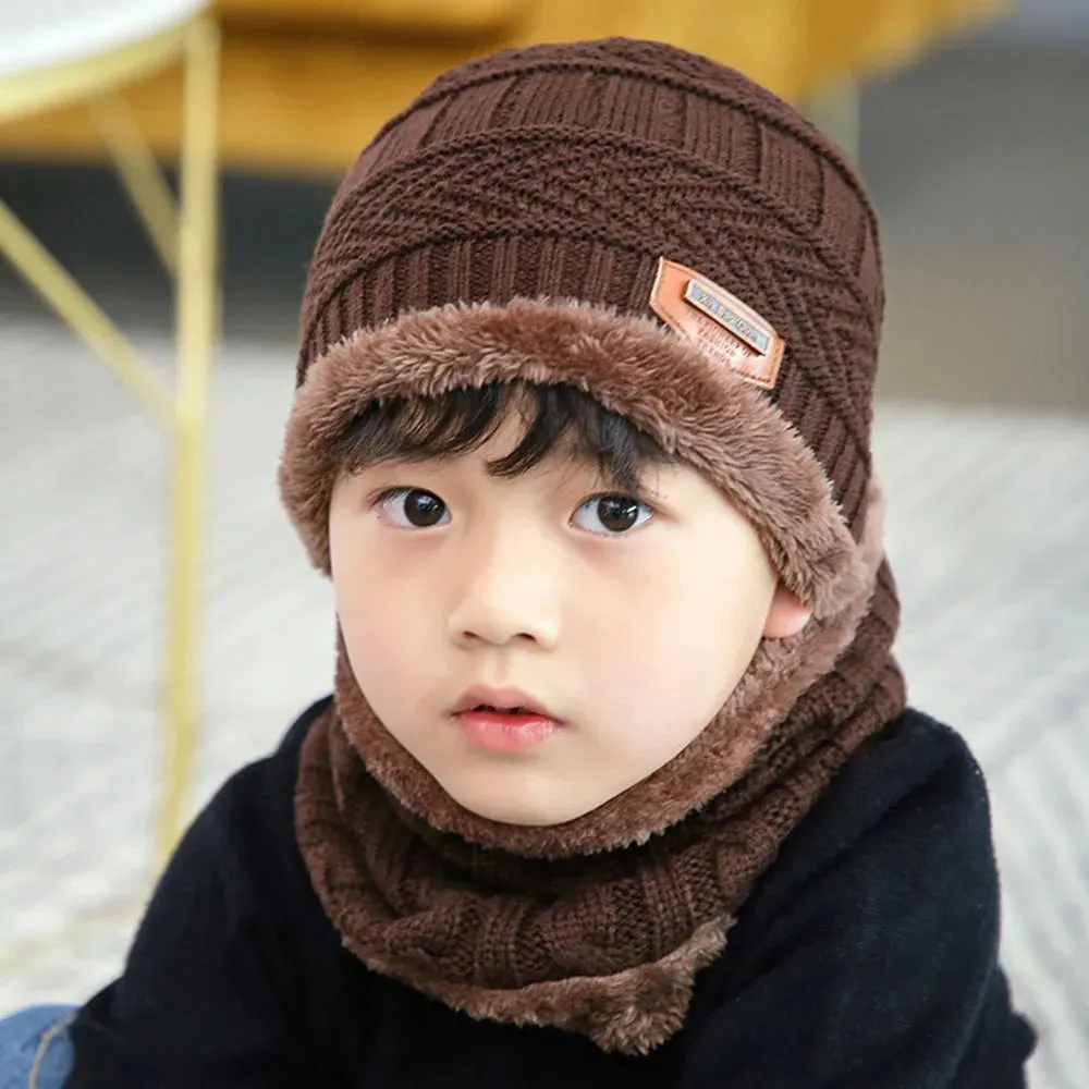 Kids Winter Beanie Hat Scarf Set Fleece Lined Hat Woolen Scarf Warm Knit Thick Hat For Boys And Girls  Hat Scarf Set