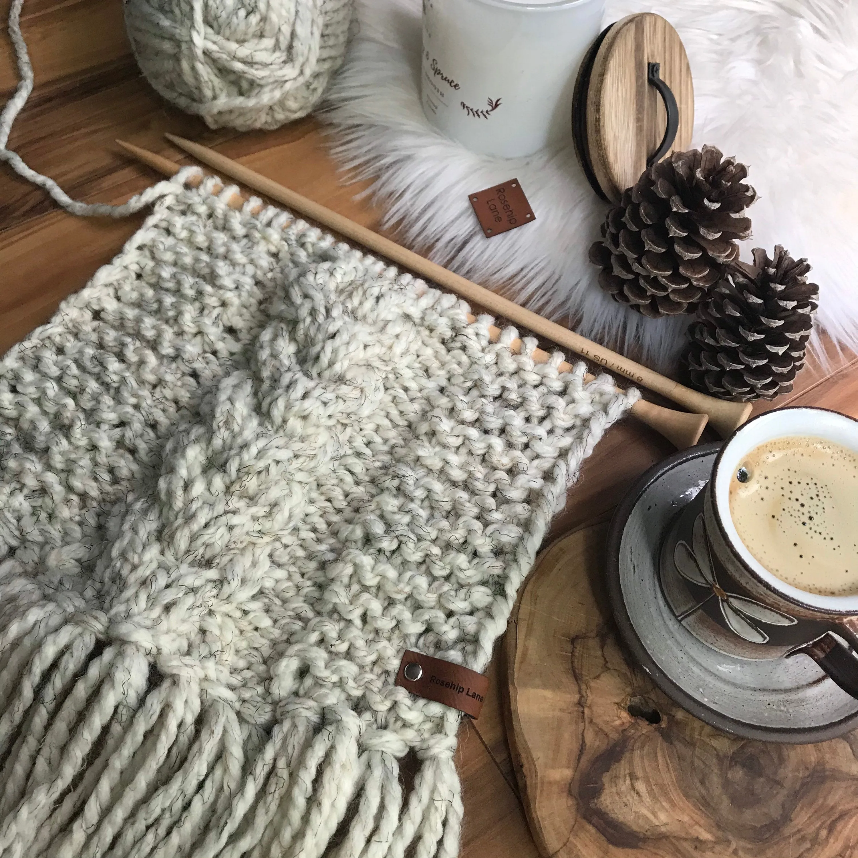 Knitting Pattern DIY The Blowing Rock Cozy Fringe Cable Knit Scarf, Shawl Hand Knitted Women's Boho Style Scarf