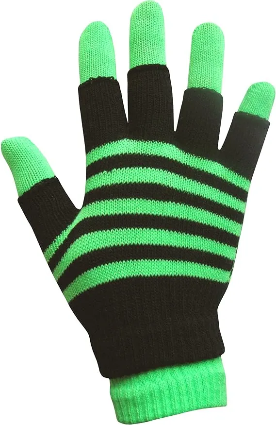 Ladies Striped Magic 2 in 1 Neon Fingerless Gloves