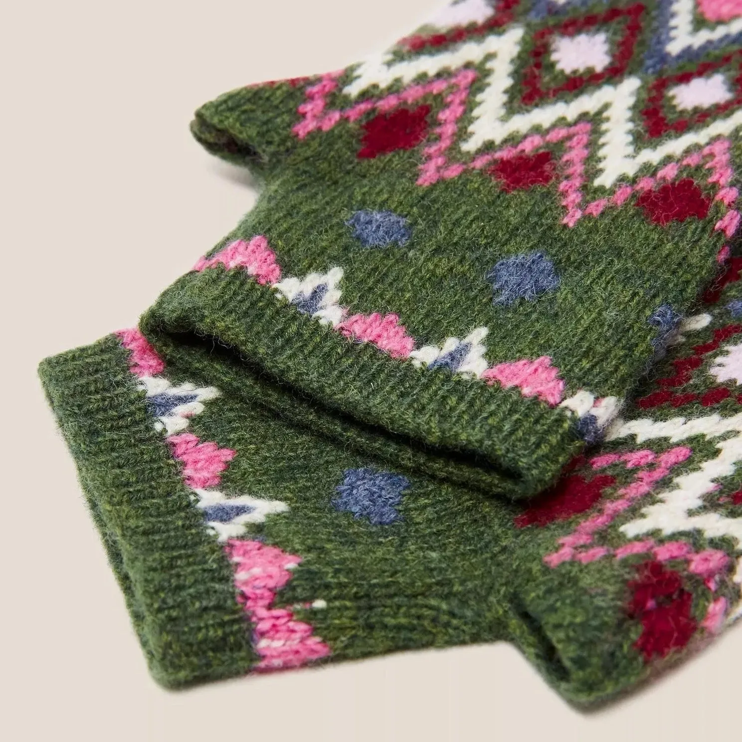 Lambswool Fingerless Gloves - Green Multi