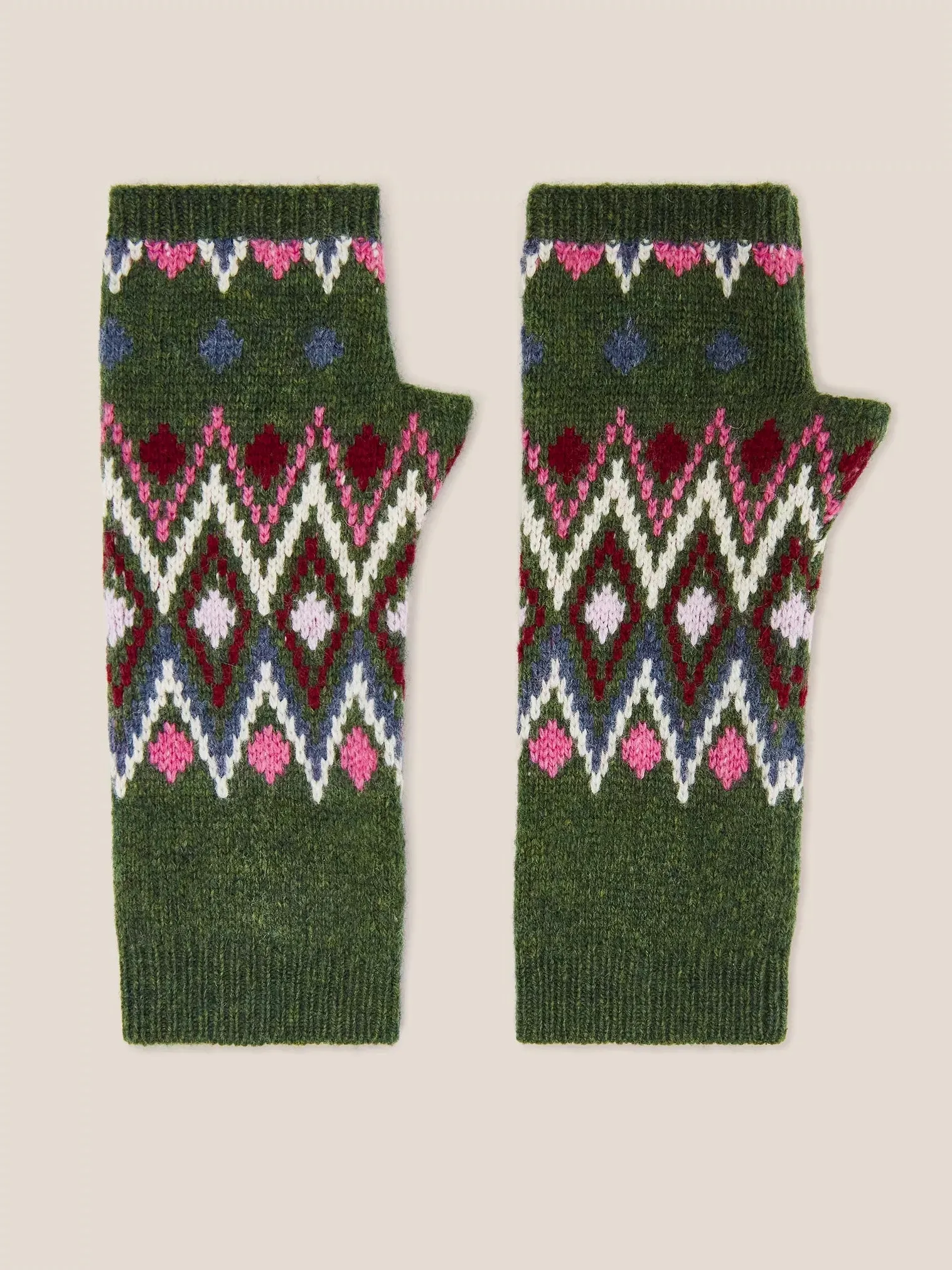 Lambswool Fingerless Gloves - Green Multi