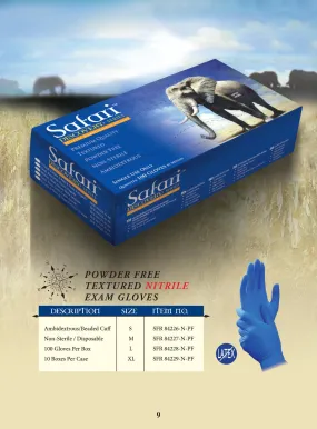 **(LARGE ONLY)**  Safari Blue Nitrile Gloves 3.5mil, Medical Exam Grade, 100/box