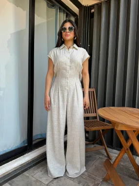 Linen Pinstripe Pleated Jumpsuit