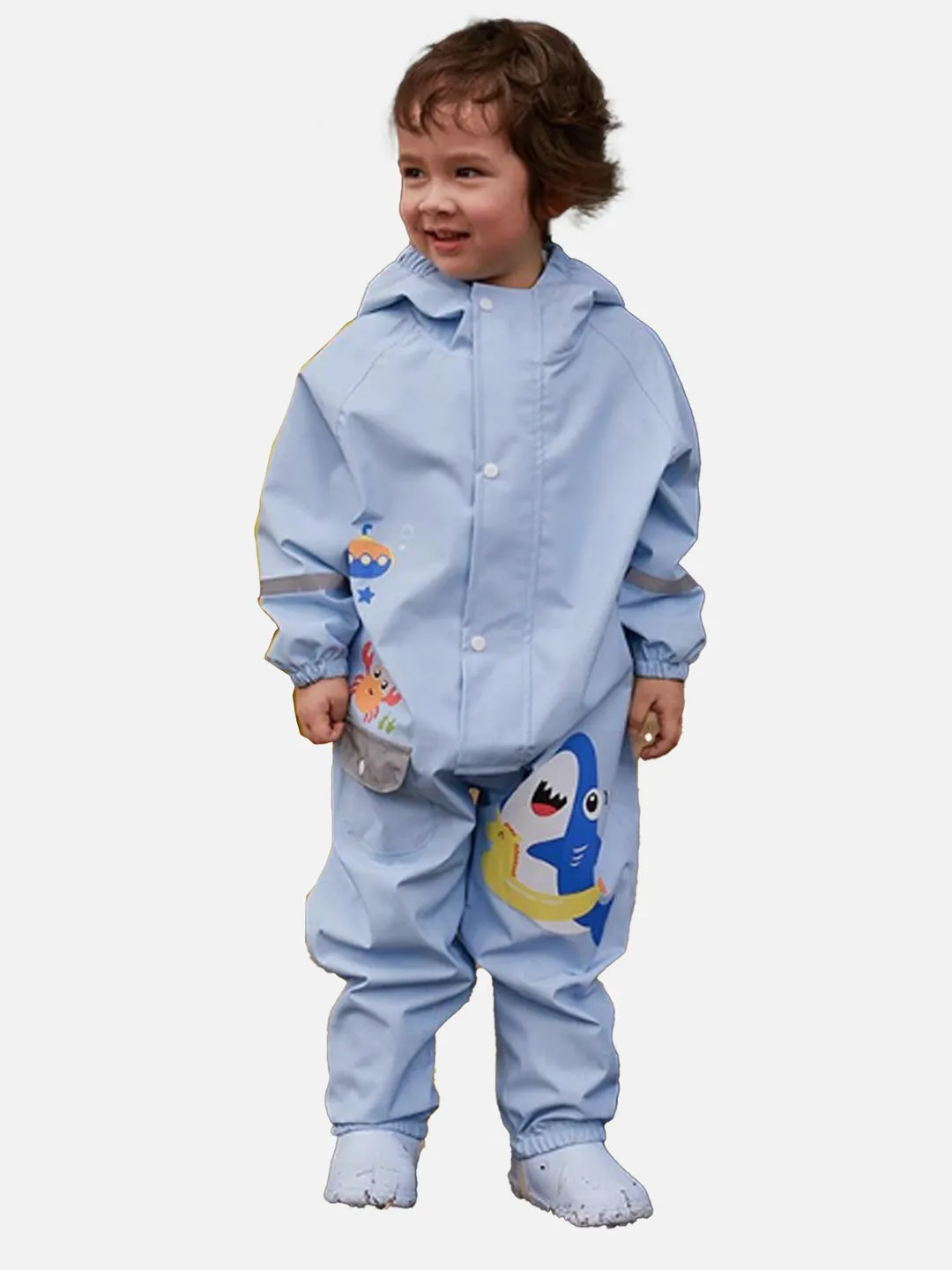 Little Surprise Box Light Blue Submarine theme full Jumpsuit Style Raincoat for Toddlers and Kids