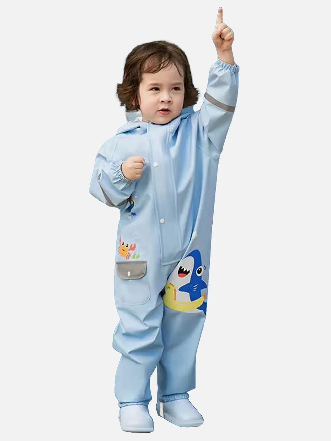 Little Surprise Box Light Blue Submarine theme full Jumpsuit Style Raincoat for Toddlers and Kids