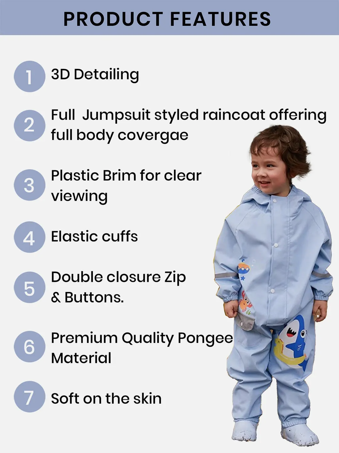 Little Surprise Box Light Blue Submarine theme full Jumpsuit Style Raincoat for Toddlers and Kids