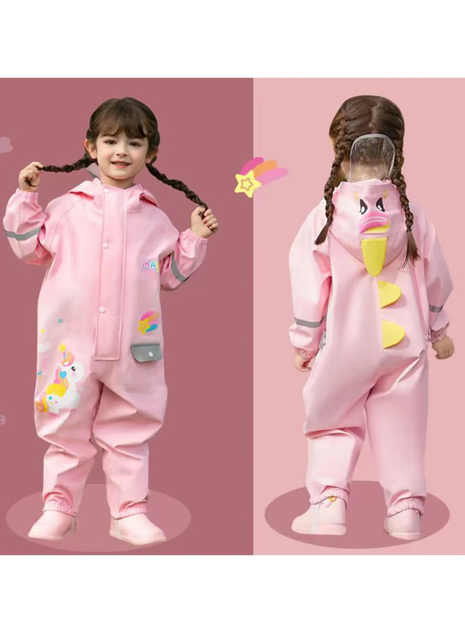 Little Surprise Box Light Pink Magic Uni theme full Jumpsuit Style Raincoat for Toddlers and Kids