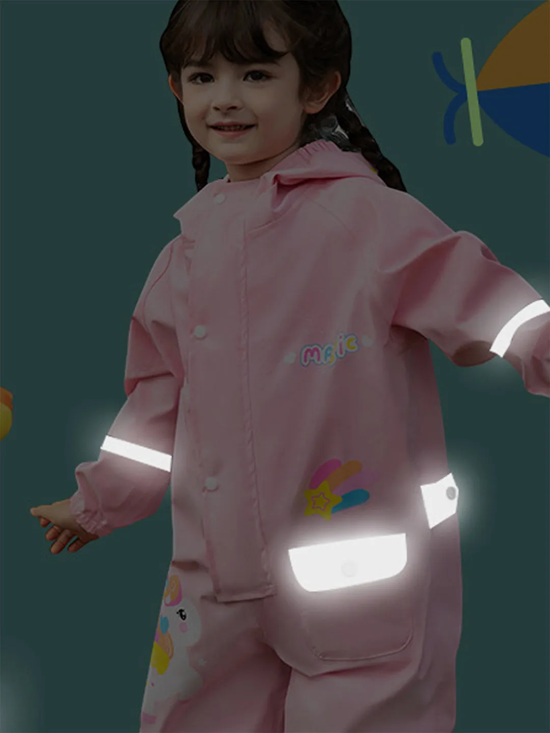 Little Surprise Box Light Pink Magic Uni theme full Jumpsuit Style Raincoat for Toddlers and Kids