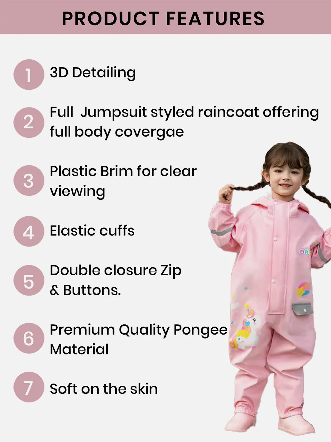 Little Surprise Box Light Pink Magic Uni theme full Jumpsuit Style Raincoat for Toddlers and Kids